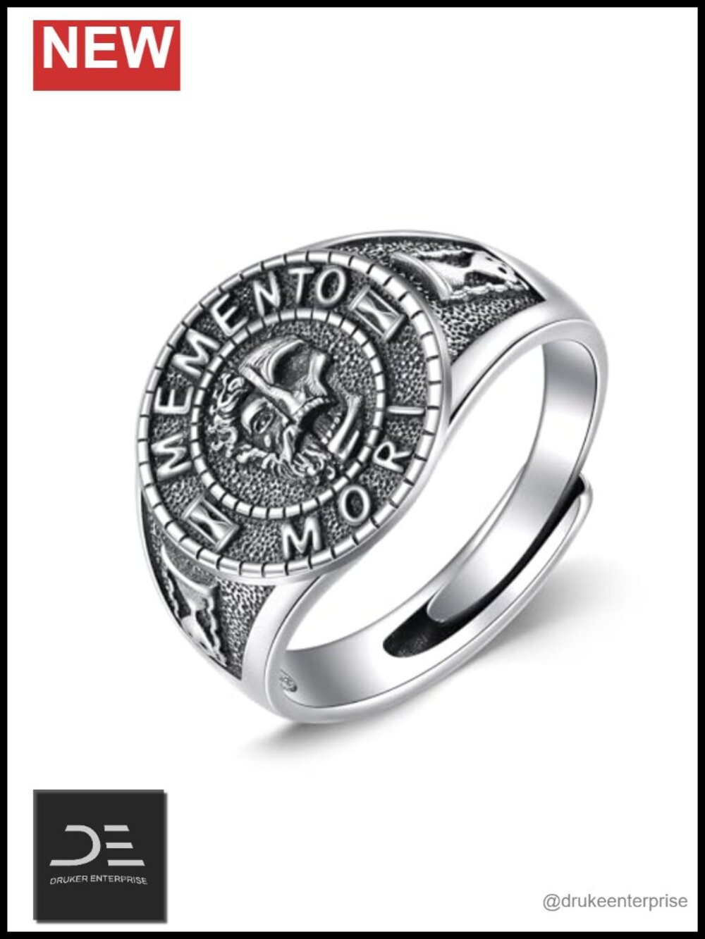 925 Sterling Silver Signet Ring Memento Mori Catholic Jewelry